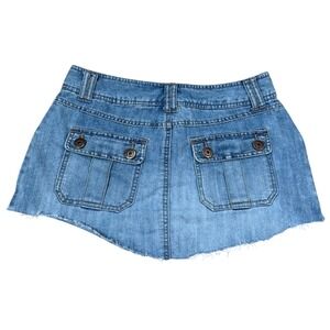 Y2K Ruff Hewn Womens Blue Denim Cargo Micro Mini Skirt Distressed Raw Hem Size 8